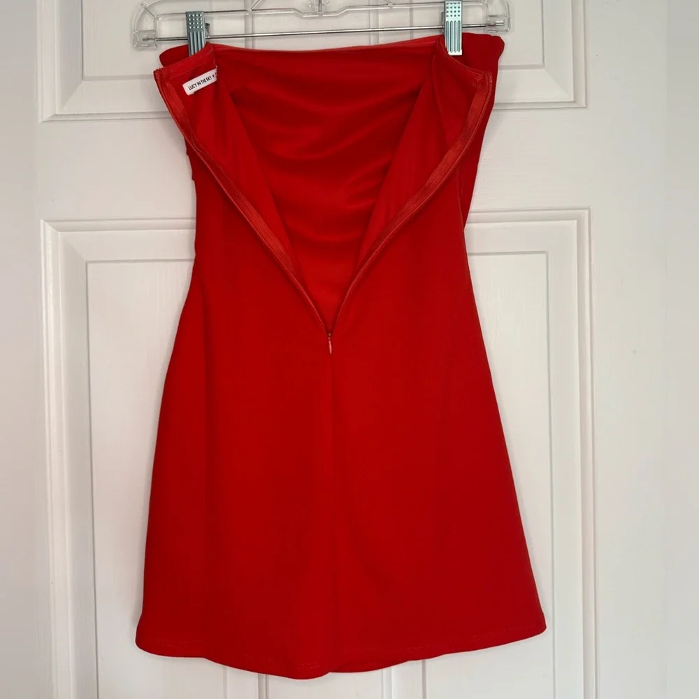 Lucy in the Sky Vibrant Blood Orange Strapless Dress - Picture 4 of 6